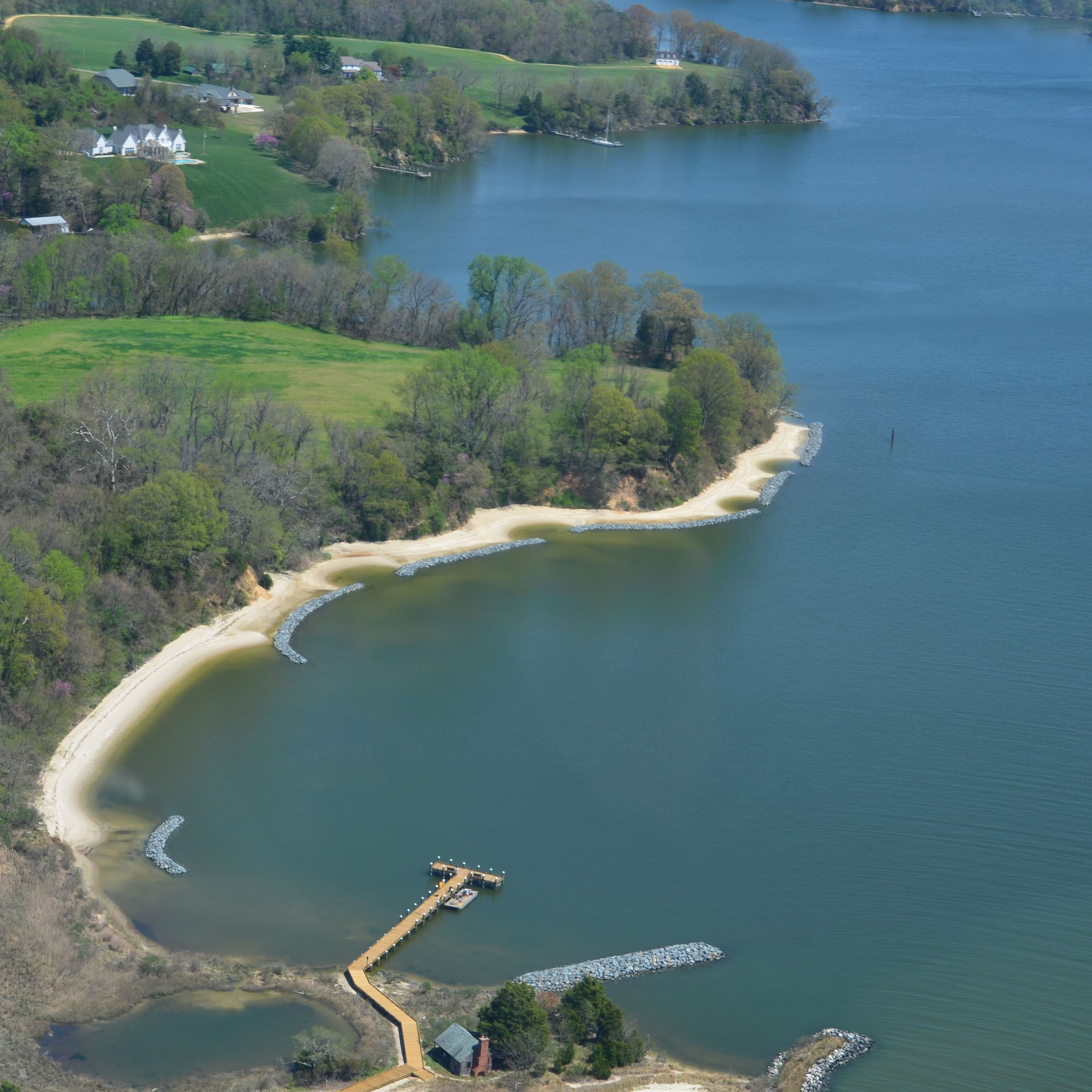 Aerial view of the water at Jefferson Patterson Park