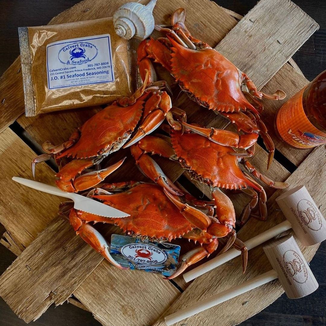 Crabs with mallets, beer and old bay