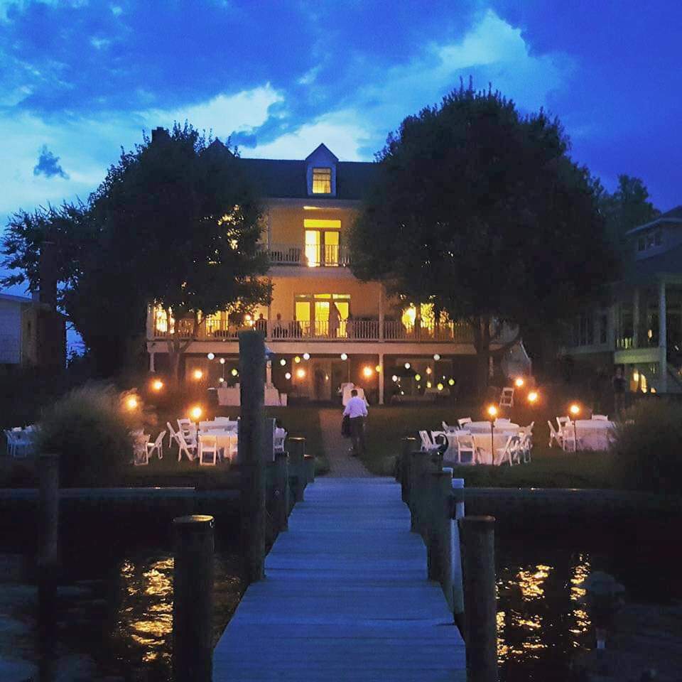 View of Blue Heron Bed & Breakfast from the water at night