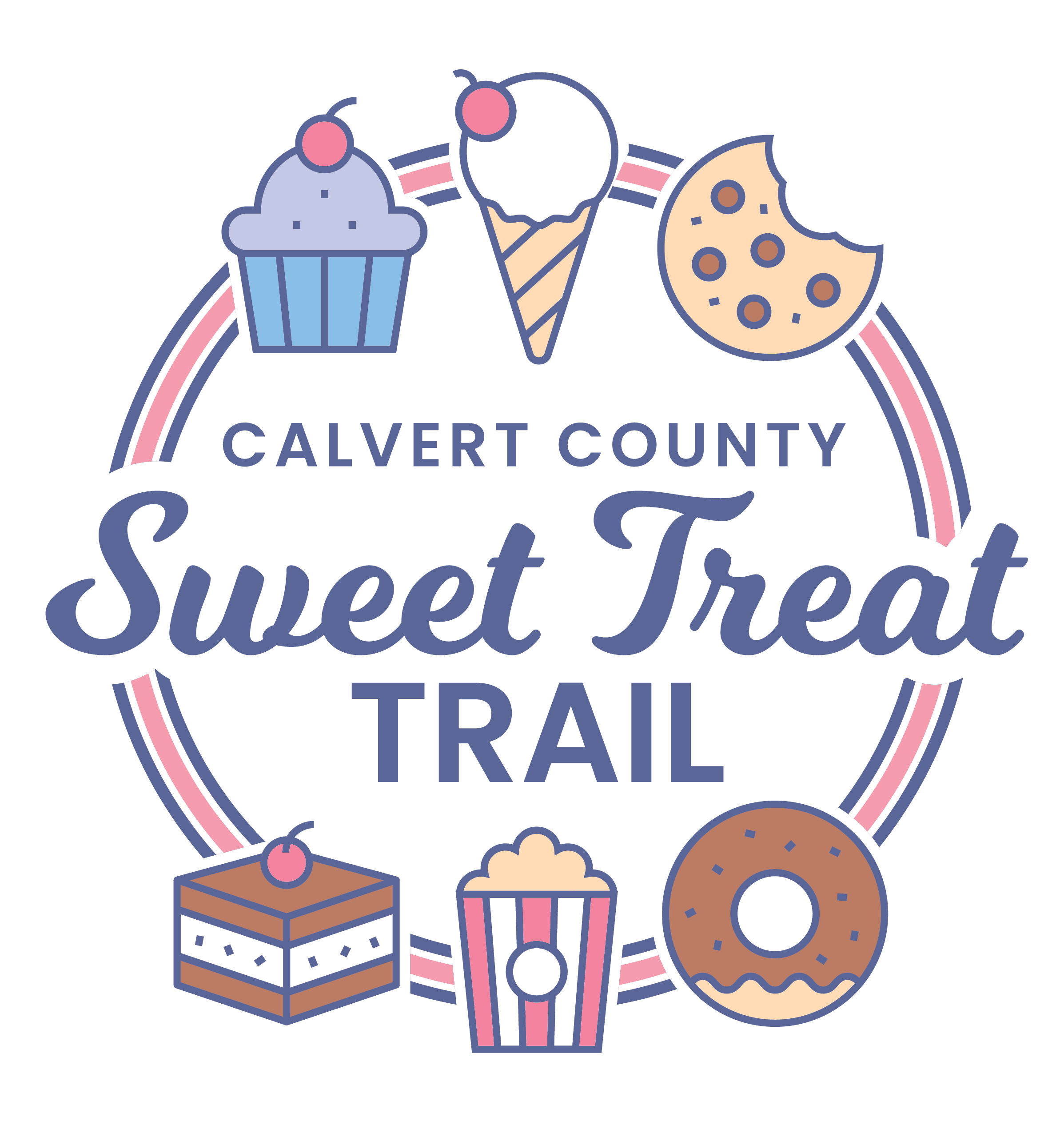 Sweet Treats Trail graphic with a donut, popcorn, cookie and icecream