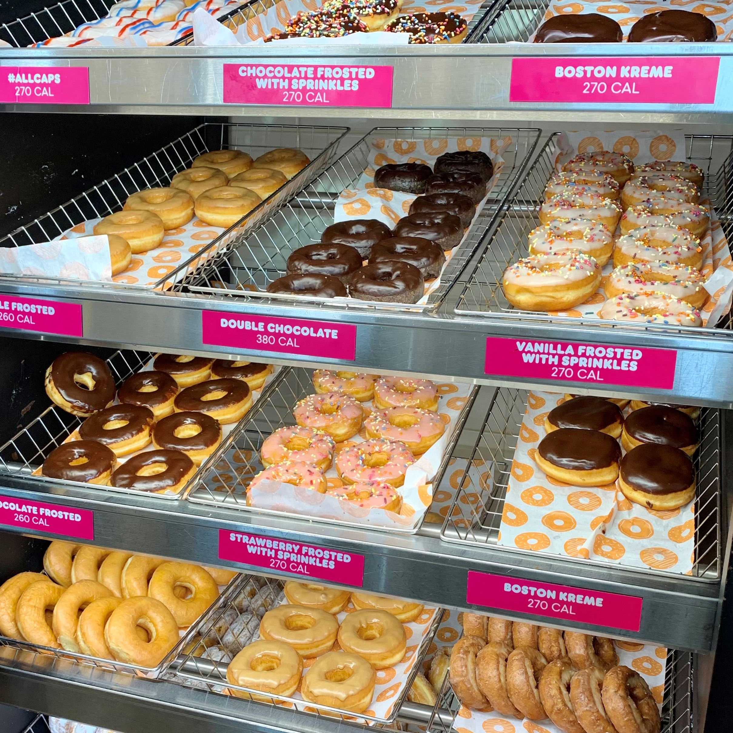 Display full of a variety of donut flavors