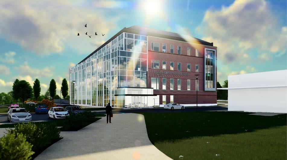 Generated image of the outside of the new County Administration Building