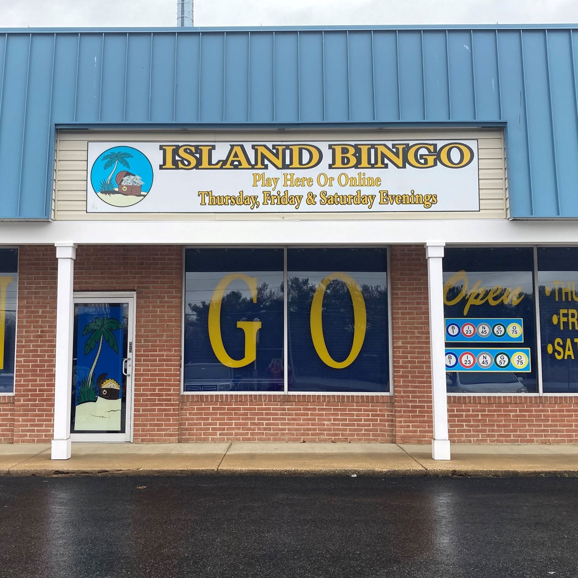 Bingo shop front door with sign