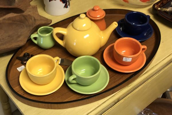 Antique brightly colored tea set